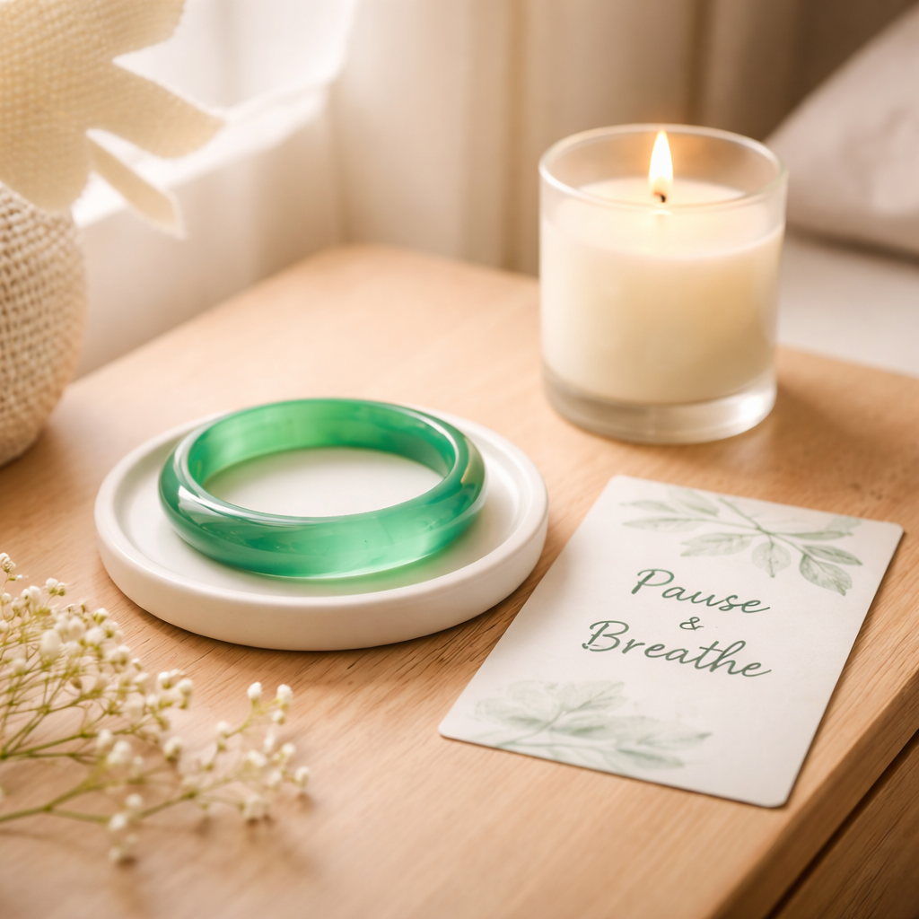 Jadeite bracelet as part of a daily emotional wellness ritual