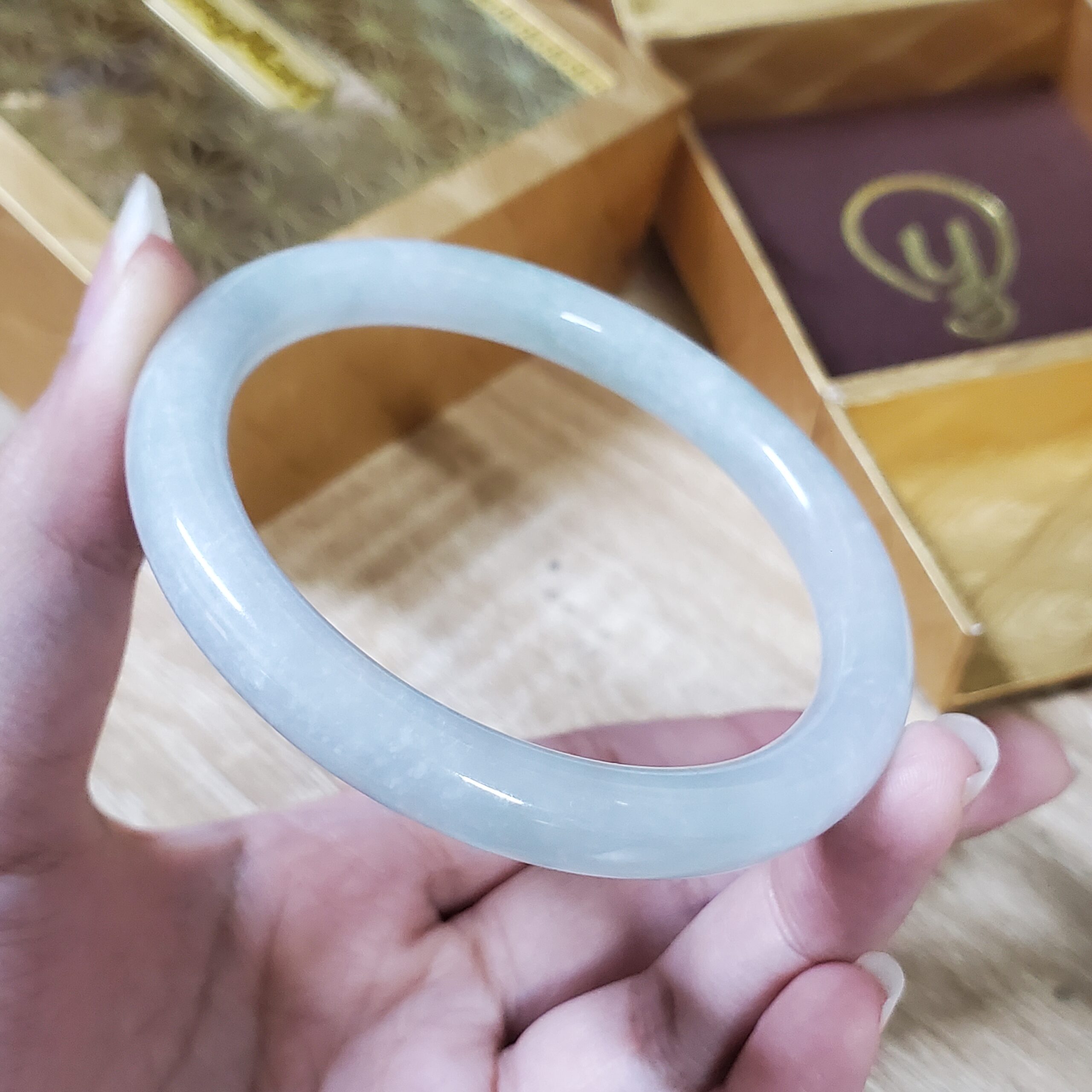 Light Purple Light Green Jade Bangle JB016 - Image 11
