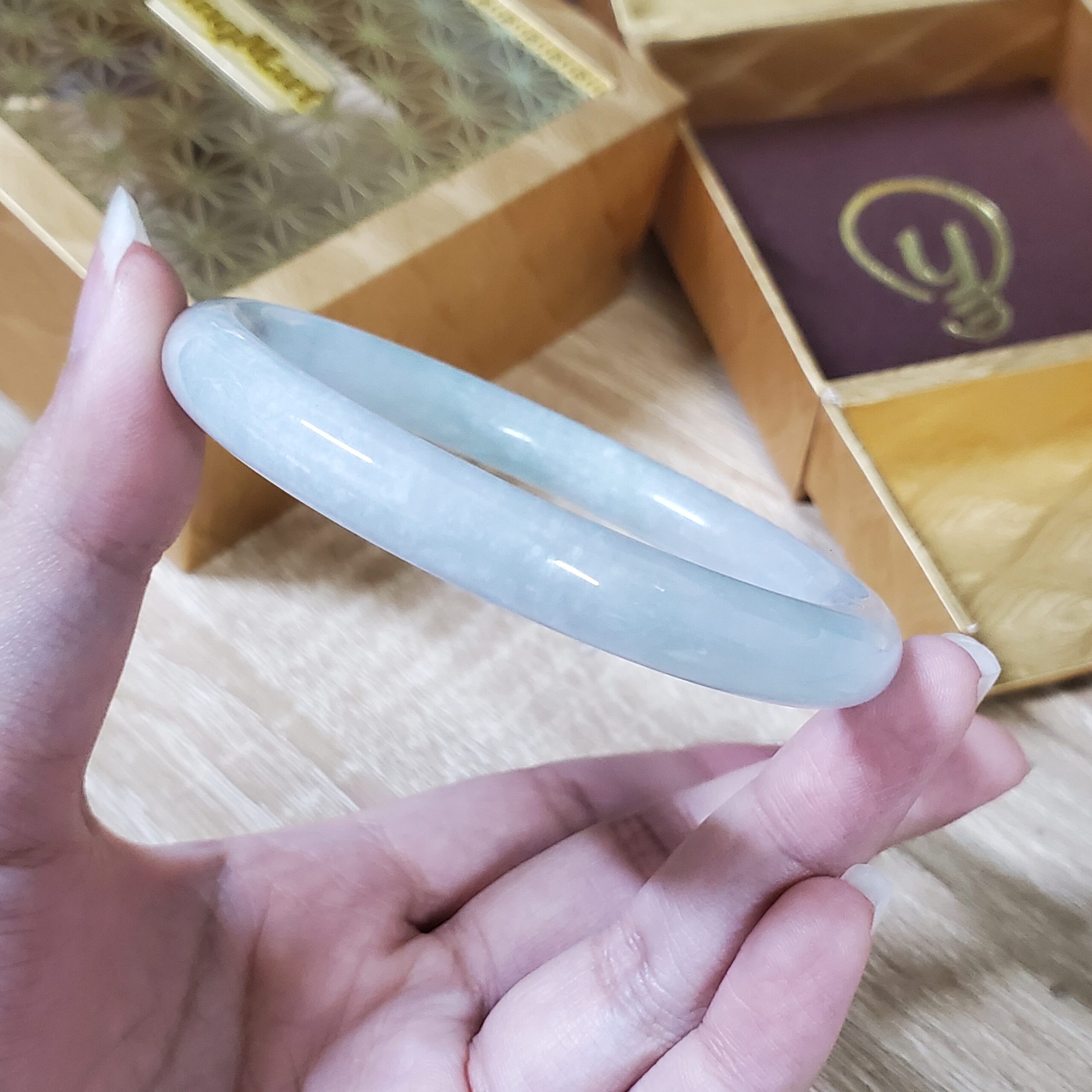 Light Purple Light Green Jade Bangle JB016 - Image 9