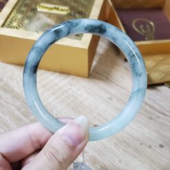 Alternative view of White Black Jade Bangle JB035