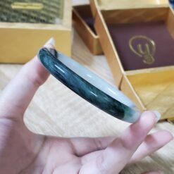 Alternative view of White Dark Green Black Jade Bangle JB004