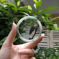 Alternative view of White Floating Black Green Jade Bangle JB017