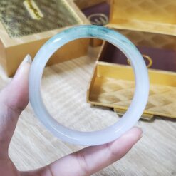 Alternative view of White Floating Green Jade Bangle JB003
