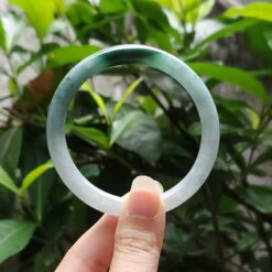 Alternative view of White Green Dark Green Jade Bangle JB033