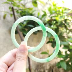 White Green Floating Jade Bangle JB010