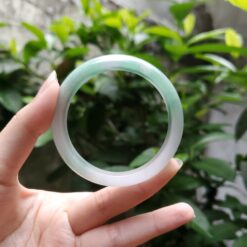 Alternative view of White Green Jade Bangle JB019