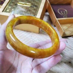 Alternative view of Yellow Orange Brown Jade Bangle JB008