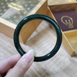 Alternative view of Dark Green Floating Jade Bangle JB095