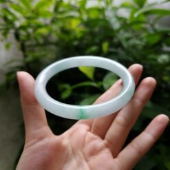 Alternative view of Green Floating White Jade Bangle JB055
