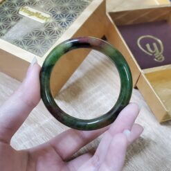 Alternative view of Green Floating Yellow Black Jade Bangle JB084
