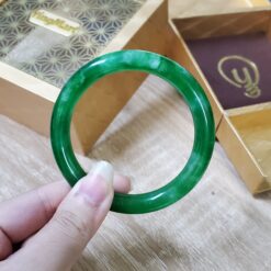 Alternative view of Green White Jade Bangle JB087
