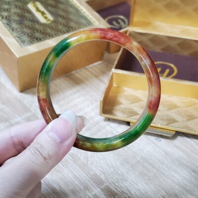 Alternative view of Orange Yellow Green Jade Bangle JB045