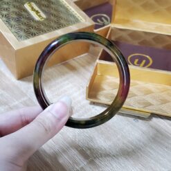 Alternative view of Orange Yellow Green Black Jade Bangle JB041