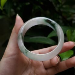 Alternative view of White Dark Green Jade Bangle JB037