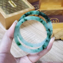 Alternative view of White Floating Green Black Jade Bangle JB053