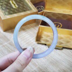 Alternative view of White Green Black Jade Bangle JB080