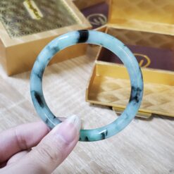 Alternative view of White Green Floating Jade Bangle JB054