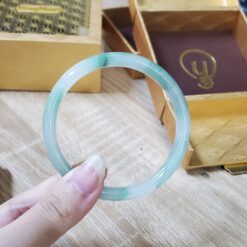 Alternative view of White Green Jade Bangle JB064