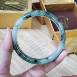Alternative view of White Grey Floating Jade Bangle JB072