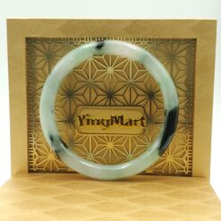 Alternative view of White Light Green Black Jade Bangle JB043