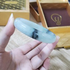 Alternative view of White Light Green Jade Bangle JB066