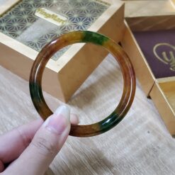Alternative view of Yellow Brown Green Orange Jade Bangle JB096
