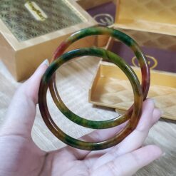 Alternative view of Yellow Green Black Brown Jade Bangle JB058